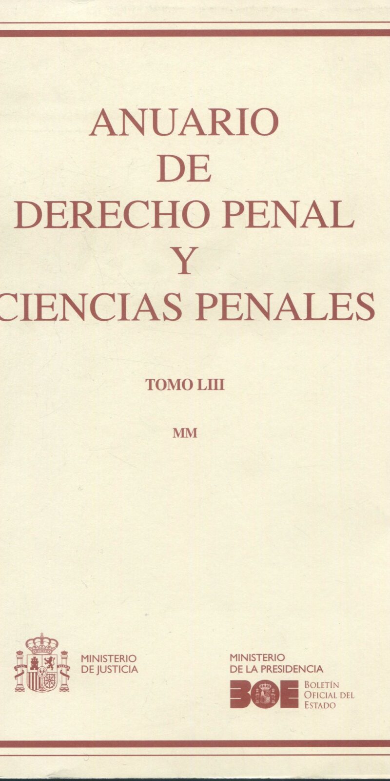 Anuario de Derecho Penal LIII/ BOE / 9788434003484