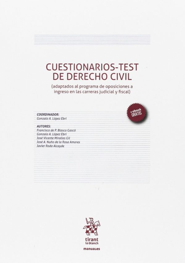 Cuestionarios-Test de Derecho Civil (Adaptados al Programa de Oposiciones a Ingreso en las Carreras Judicial y Fiscal) -0