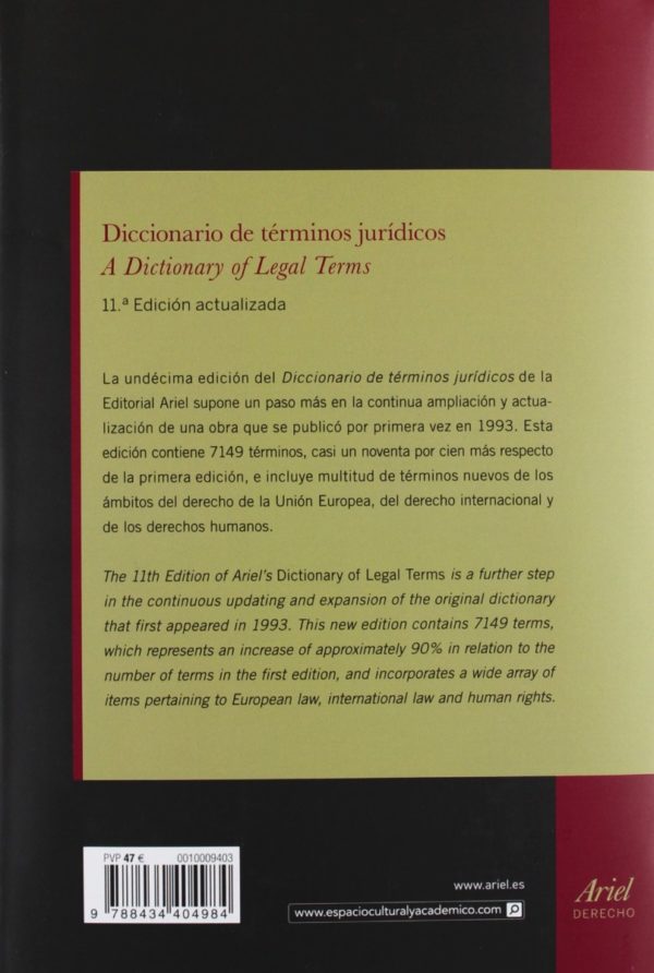 Diccionario de términos jurídicos. Inglés-Español/Español-Inglés -29036