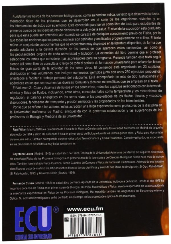 Fundamentos Físicos de los Procesos Biológicos. Vol.II Calor y Dinámica de Fluidos en los Seres Vivos.-29130