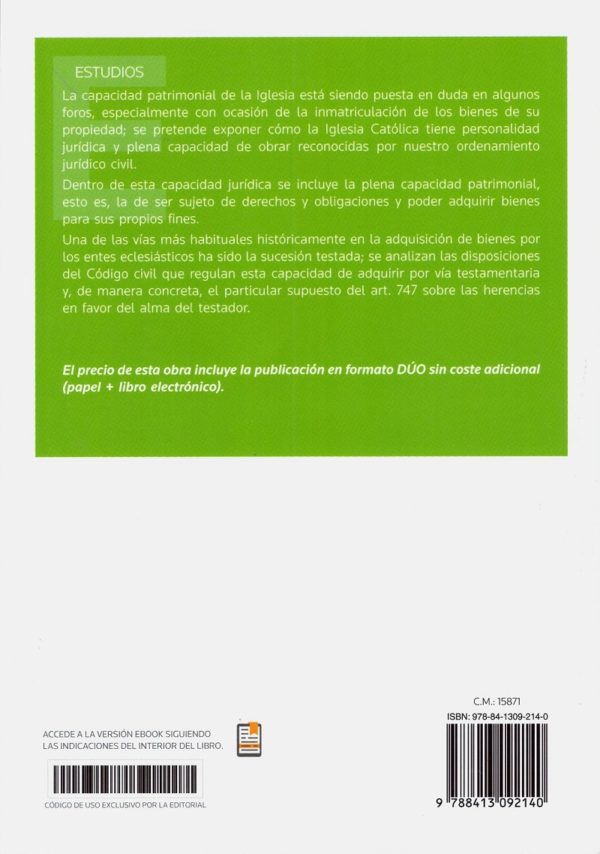 La Capacidad Patrimonial de la Iglesia. Sucesión Testata. El Supuesto Especial de los Llamanientos Hereditarios en Favor del Alma del Testador -24891