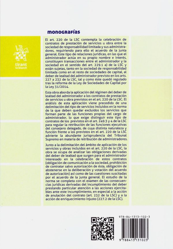 Prestación de servicios de obra del administrador y deber de lealtad (Art. 220 LSC) -28480