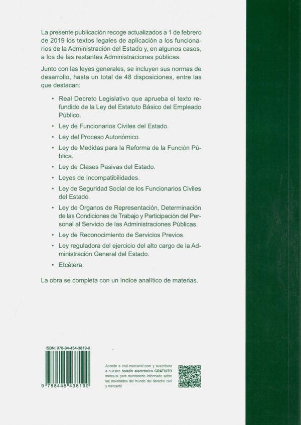 Legislación sobre Funcionarios Públicos de la Administración del Estado 2019 -27284