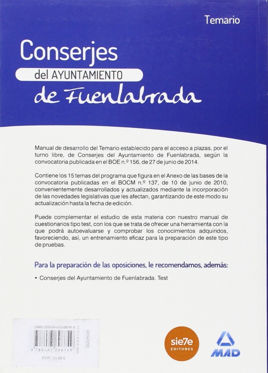 Conserje del Ayuntamiento de Fuenlabrada. Temario -0