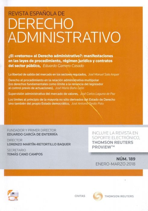 Revista Española de Derecho Administrativo 2020. 7 núms. año (4 doctrinales+3 crónicas jurisp.)-0