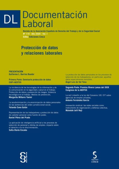 Documentación Laboral, 119 Año 2020 Vol. I. Protección de datos y relaciones laborales