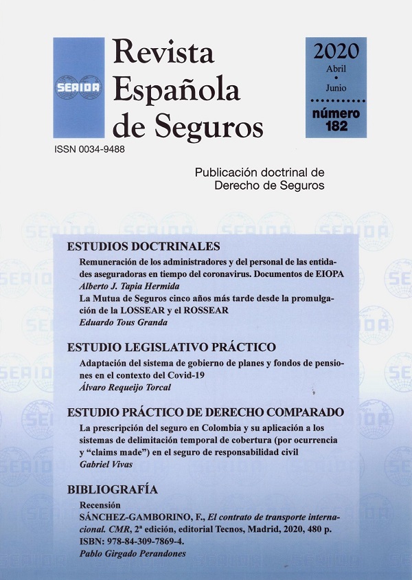 Revista Española de Seguros, Nº 182. Abril-Junio 2020 -0