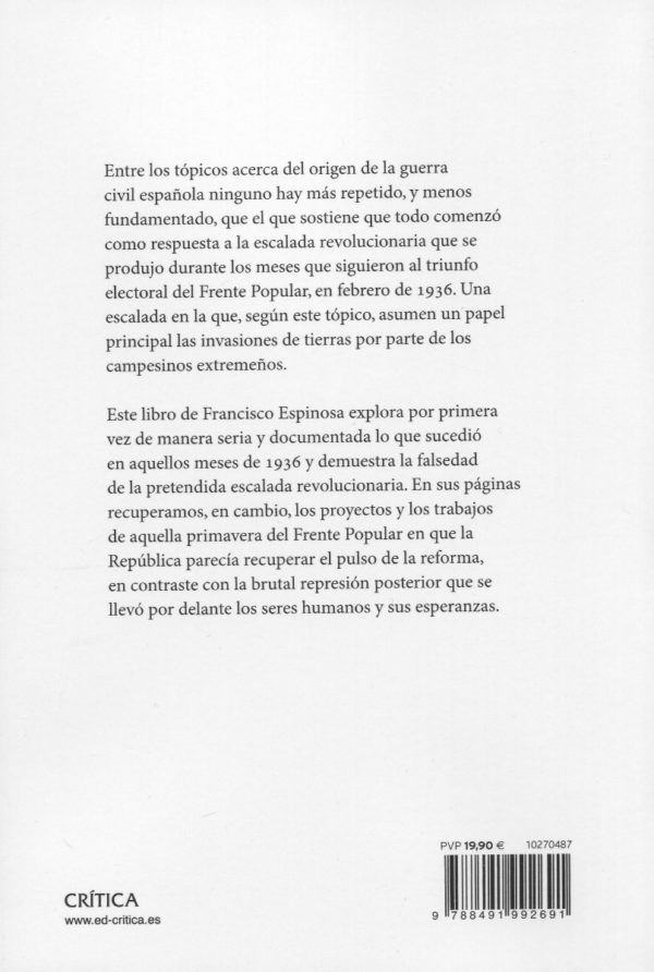 La pimavera del Frente Popular. Los campesinos de Badajoz y el origen de la guerra civil (marzo-julio de 1936)-58843