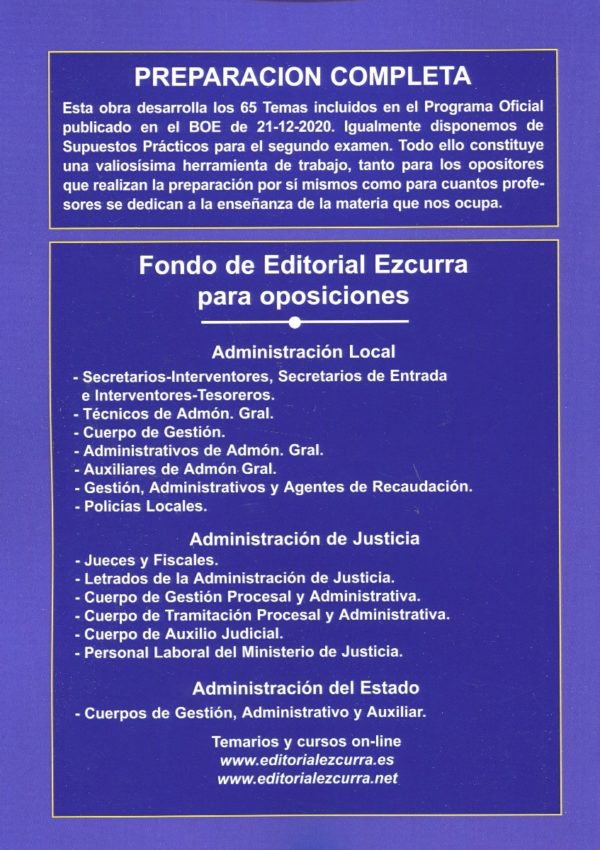 Secretarios de Entrada (Promoción interna) 2 Vol. 2021. Temas 1 al 65 Convocatoria publicada en el BOE de 21.12.2020-59408
