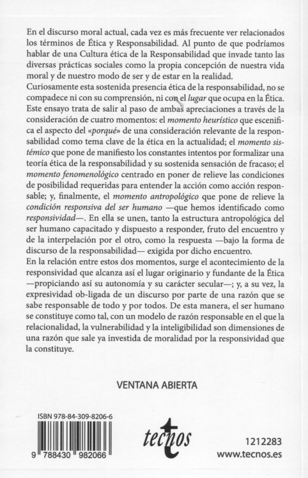 Ética y responsabilidad. La condición responsiva del ser humano -63791