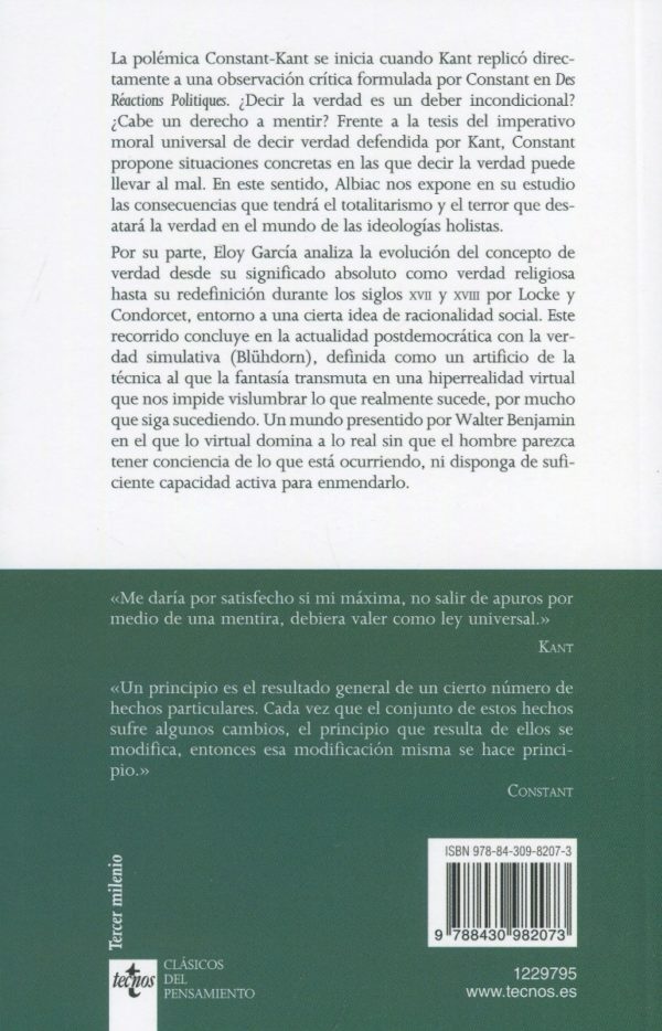 ¿Hay derecho a mentir?La polémica Inmanuel Kant - Benjamin Constant, sobre la existencia de un deber incondicionado de decir la verdad-64357