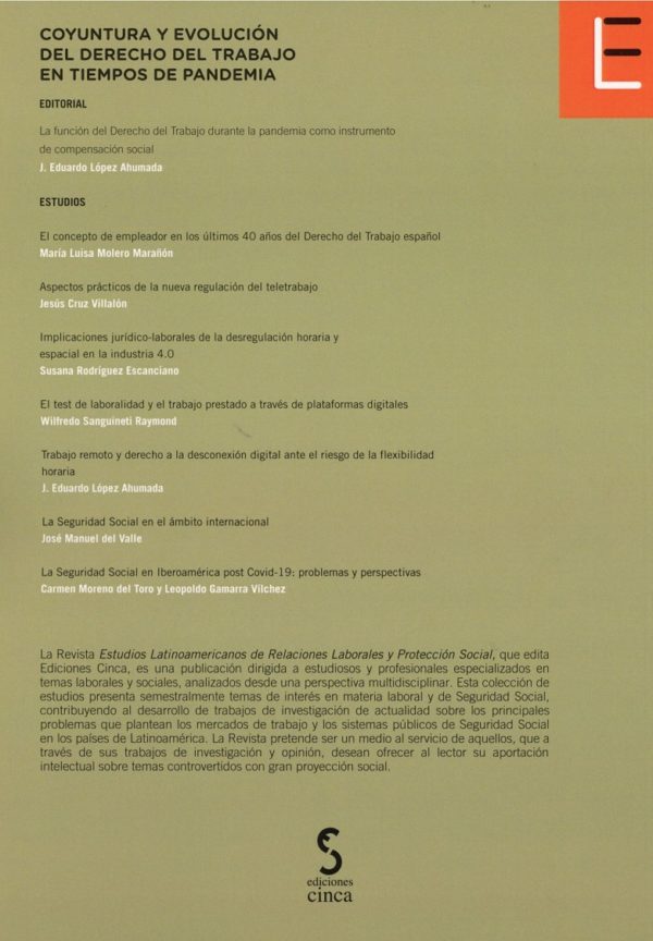 Estudios latinoamericanos de relaciones laborales y protección social nº 11 año 2021 vol. I Coyuntura y evolución del derecho del trabajo en tiempos de pandemia-65774