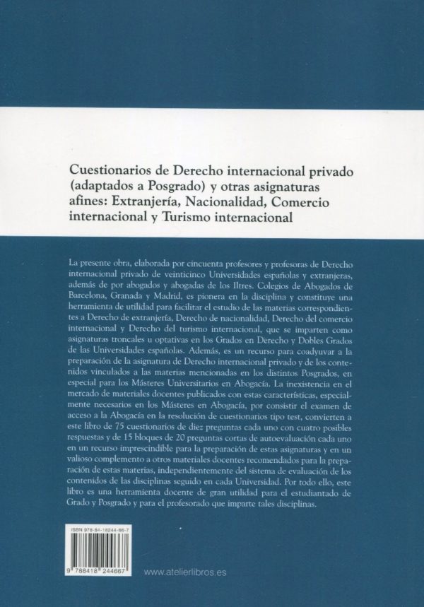 Cuestionarios de derecho internacional privado (adaptados a Posgrado) y otras asignaturas afines: Extranjería, nacionalidad, comercio internacional y turismo internacional-67486
