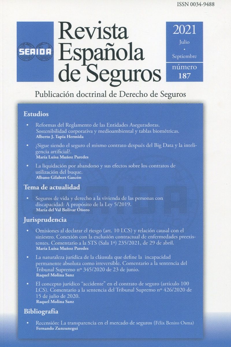 Revista Española de Seguros, Nº 187 Julio-Septiembre 2021. -0