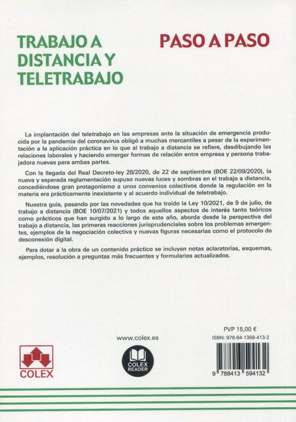 Trabajo a distancia y teletrabajo. Paso a paso Actualizado a la Ley 10/2121, de 9 de julio, de trabajo a distancia. Incluye formularios-72118