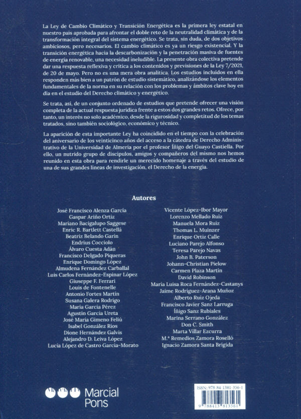 Estudios sobre cambio climático y transición energética. Estudios conmemorativos del XXV aniversario del acceso a la cátedra del profesor Íñigo del Guayo Castiella-75197