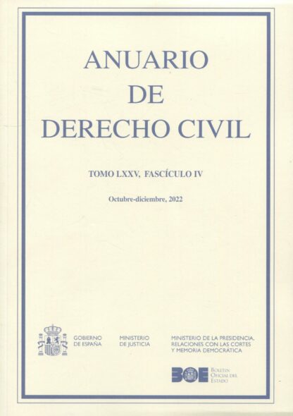 Anuario de Derecho Civil Tomo LXXV/ IV. Octubre-Diciembre MMXXII
