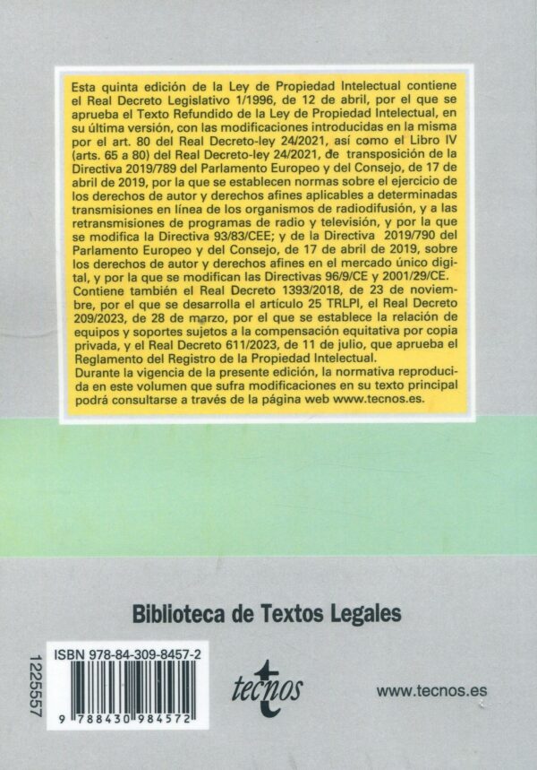 Ley Propiedad Intelectual Real Decreto Legislativo 1/1996 9788430984572