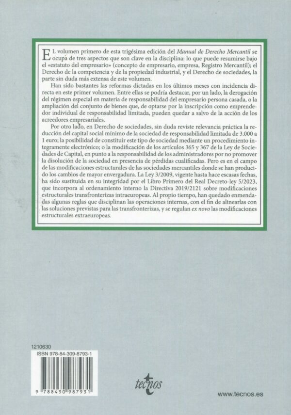 Manual de Derecho Mercantil Vol I Introducción 9788430987931