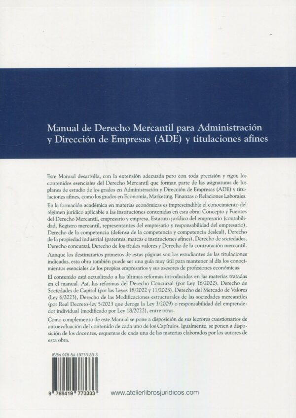 Manual de derecho mercantil para Administración y dirección de empresas (ADE) y titulaciones afines 9788419773333