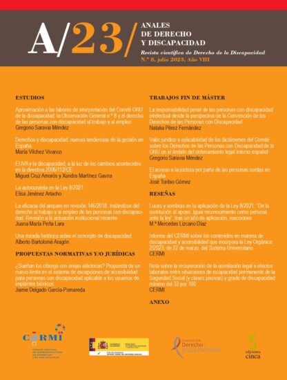 Anales de derecho y discapacidad Nº 8, julio 2023. Año VIII