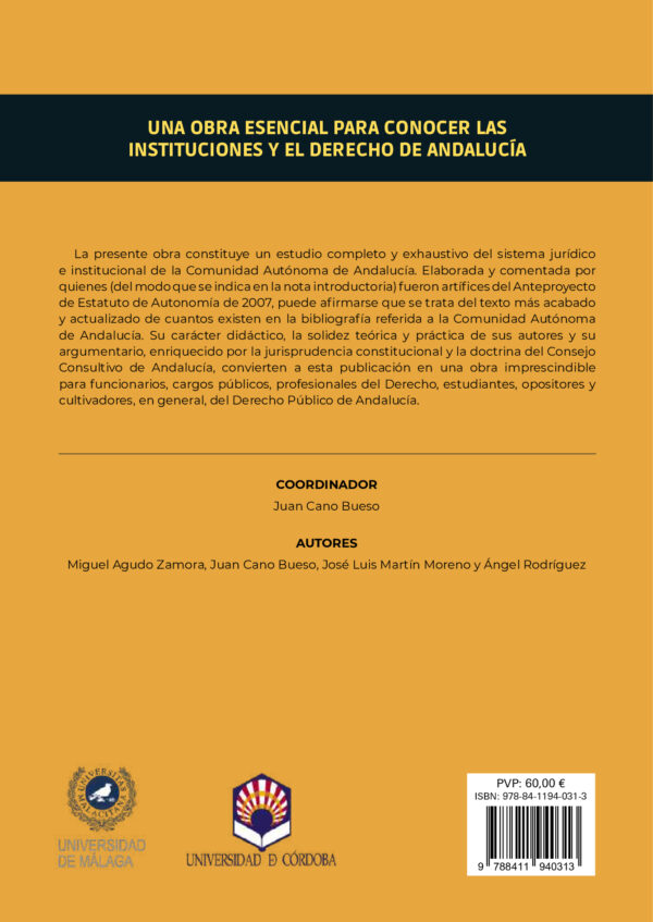La presente obra constituye un estudio completo y exhaustivo del sistema jurídico e institucional de la Comunidad Autónoma de Andalucía.