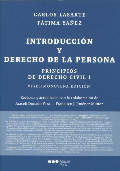 Principios de derecho civil I. Introducción y derecho de la persona 2024