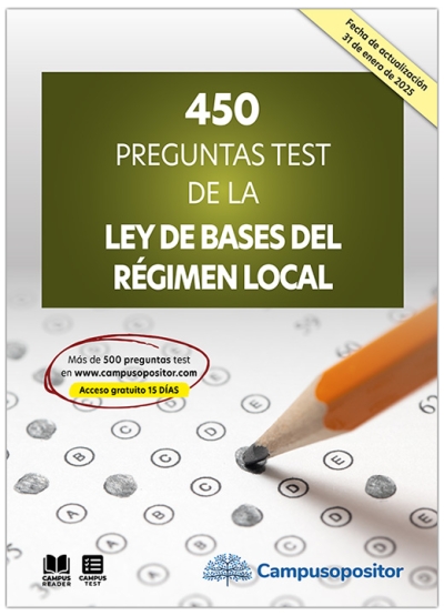 Campusopositor presenta este libro orientado a los opositores que necesiten preparar la Ley de Bases del Régimen Local. Consta de una selección de 450 PREGUNTAS TEST. La obra recoge preguntas actualizadas a las últimas modificaciones legislativas publicadas hasta el 31 de enero de 2025.